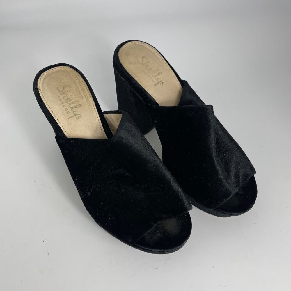 Shellys London “Dalia” Black Velvet Chunky Heel Sandals – Women’s Size 38 - Picture 2 of 9
